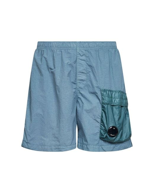C P Company Blue Lens-Detail Cargo Swim Shorts for men