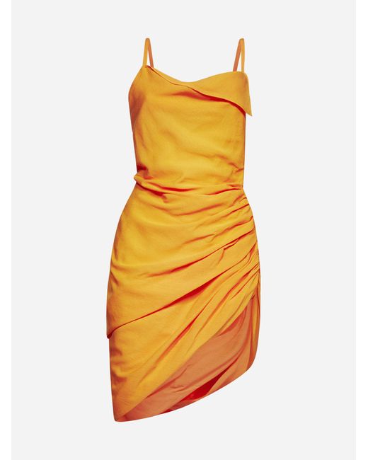 Jacquemus Saudade Satin Asymmetric Mini Dress in Orange | Lyst