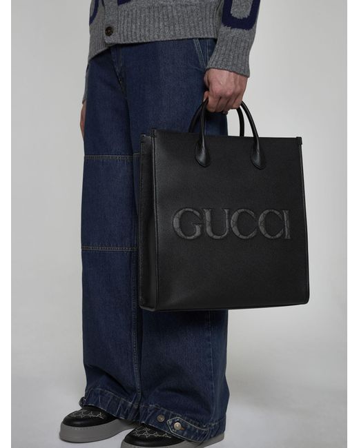 Gucci Black Leather Medium Tote Bag for men