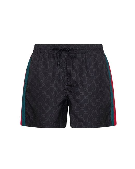 Gucci Blue Gg Print Nylon Swim Shorts With Web Detail for men