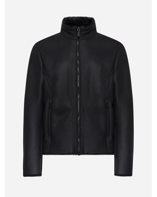 Giorgio Armani Leather And Shearling Jacket in Black for Men | Lyst