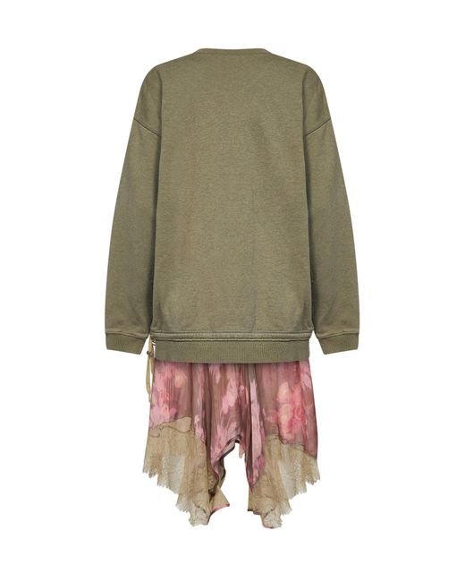 DIESEL Green And D-Orely Sweatshirt Dress With Chiffon Skirt