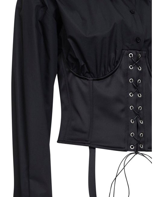 GIUSEPPE DI MORABITO Blue Cotton Poplin Bustier Shirt