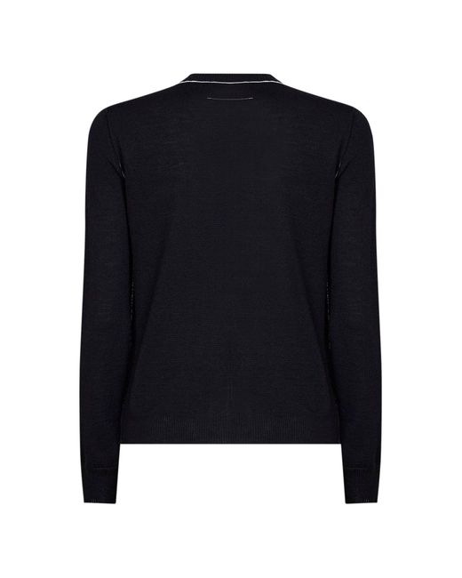 MM6 by Maison Margiela Blue Wool Blend Cardigan With Contrasting Trims