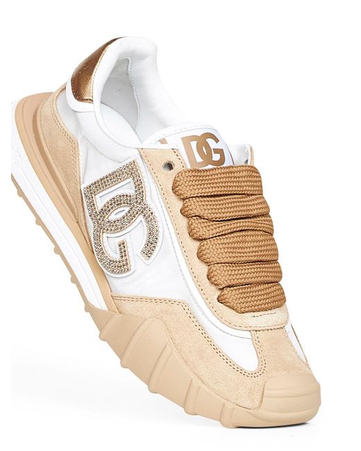 Dolce & Gabbana Natural Mesh And Suede Dg Athletic Sneakers