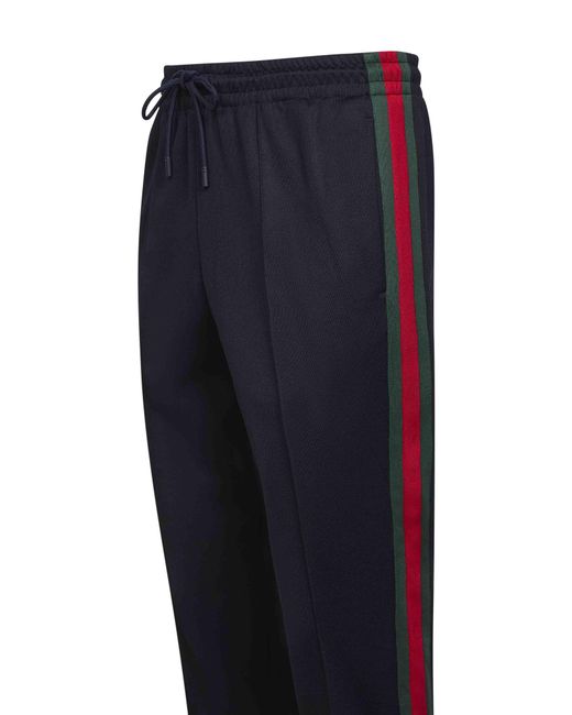 Gucci Blue Dark Technical Jersey Jogging Trousers With Web for men