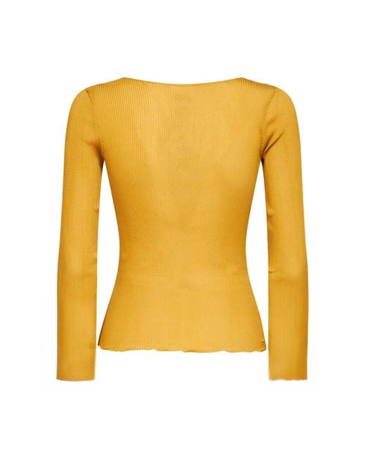 Saint Laurent Yellow Ribbed Silk Knit Cassandre Top<Br