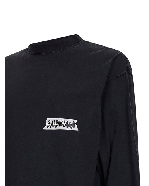 Balenciaga Blue Masking Tape Long Sleeve Large Fit T-Shirt for men