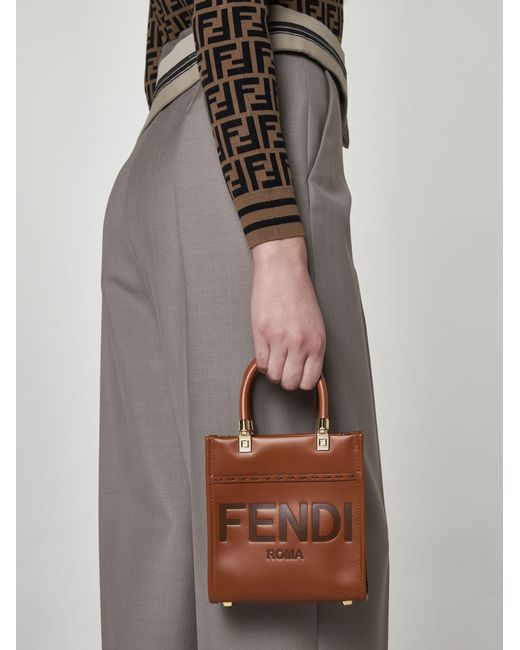 Fendi Brown Sunshine Leather Mini Tote Bag