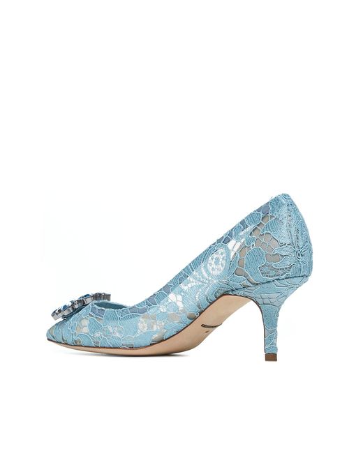 Dolce & Gabbana Blue Lace Dãcolletã With Broche