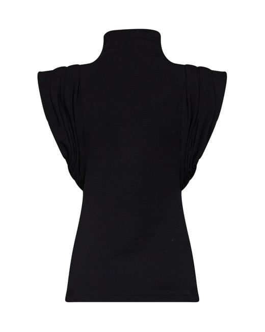 Mugler Black Jersey Draped Sleeveless Top
