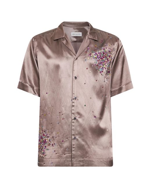 Dries Van Noten Pink Old Rose Viscose Blend Firework Sequin-Embellished Bowling Shirt for men