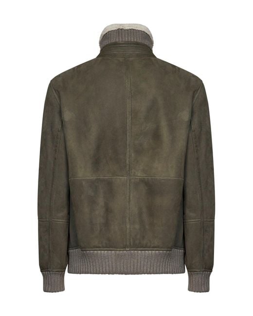 Brunello Cucinelli Green Bomber Jacket Sheepskin Military for men