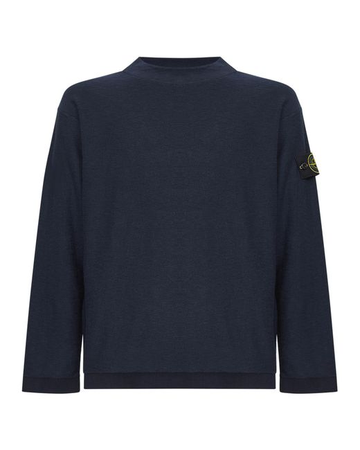 Stone Island Blue Plush Stitch Cotton Blend Knit Sweater for men
