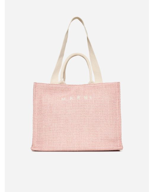 Marni Pink Basket Raffia Large Tote Bag