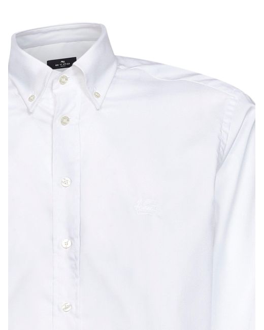 Etro White Cotton Button-Down Logo Shirt for men