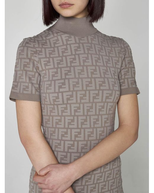 Fendi Gray Ff Viscose-blend Knit Midi Dress