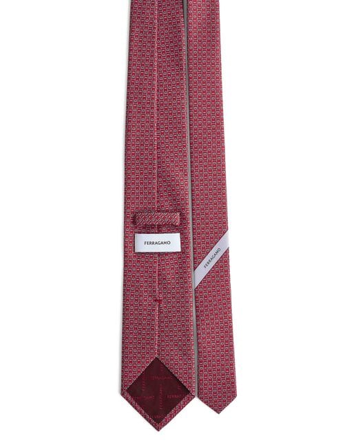Ferragamo Purple Monogram Print Silk Tie for men