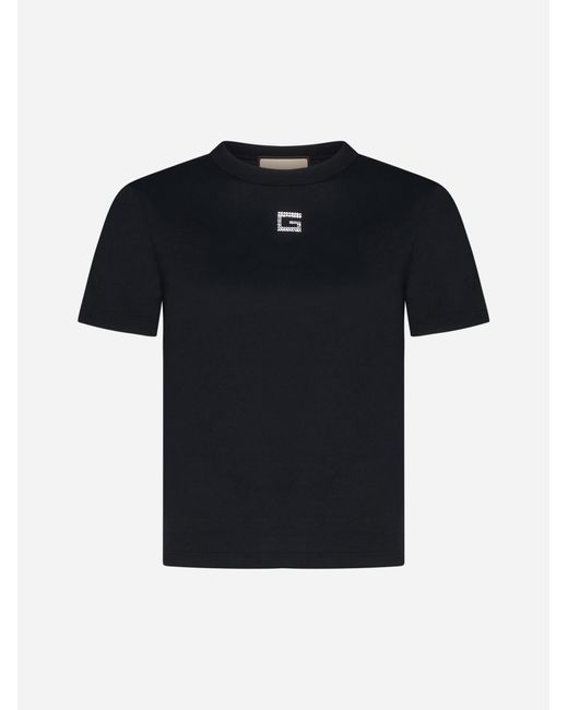 Gucci Black Rhinestoned Logo Cotton T-shirt