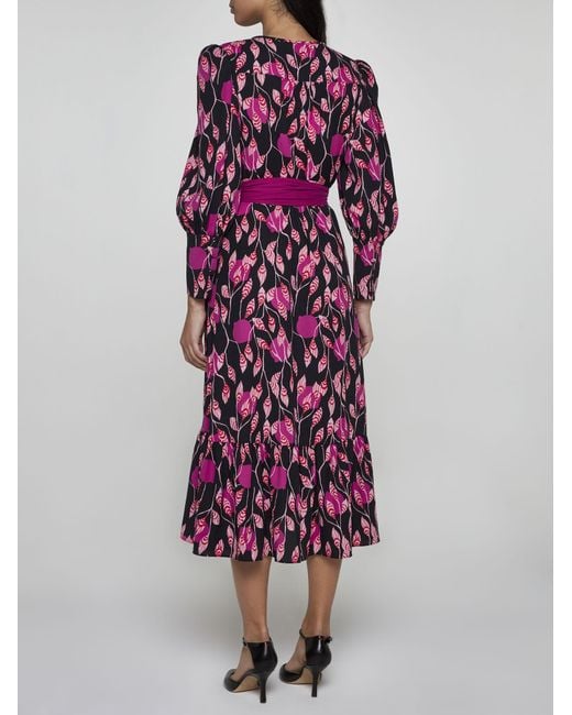 Diane von Furstenberg Purple Blade Print Wrap Midi Dress