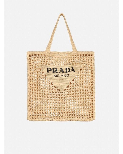 Prada Natural Crochet Raffia Tote Bag