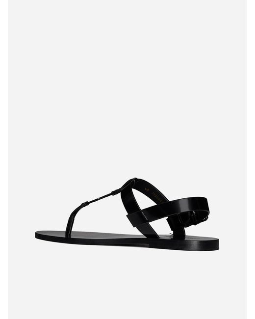 Saint Laurent Black Cassandre Toe-post Leather Sandals for men