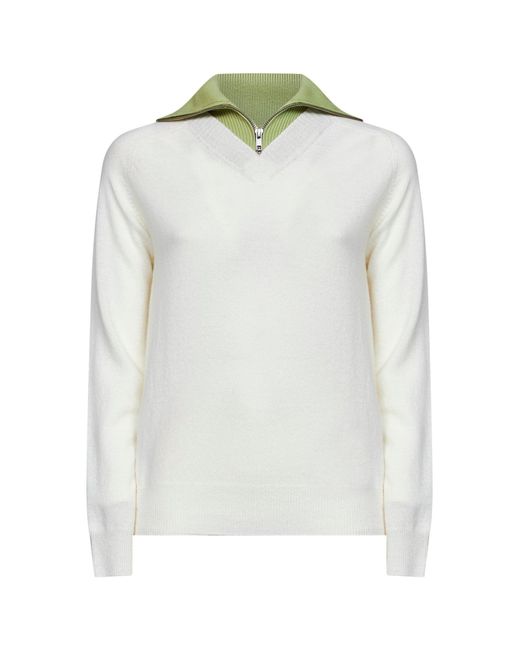 MM6 by Maison Margiela White Off- Wool Blend Sweater With Contrasting Collar