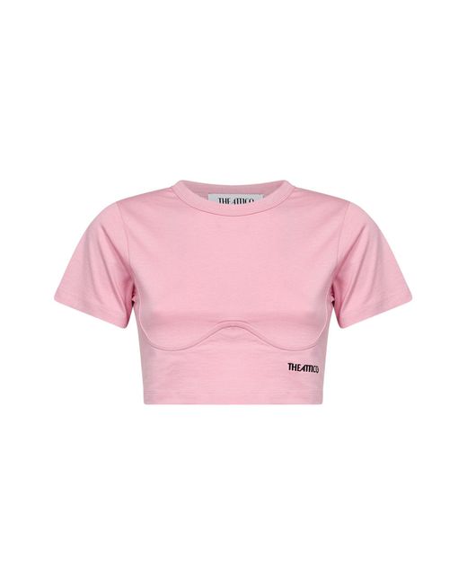 The Attico Pink Light Cotton Jersey Cropped T-Shirt<Br