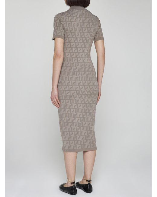 Fendi Gray Ff Viscose-blend Knit Midi Dress