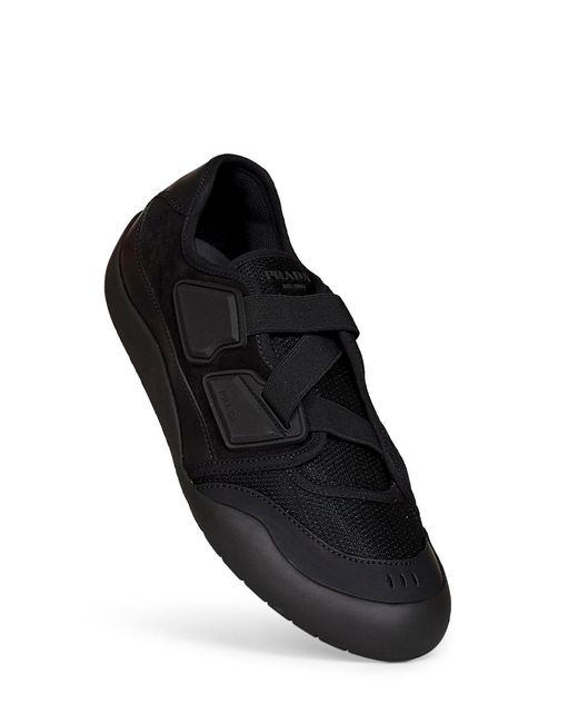 PRADA CALZATURE Black Leather And Mesh Fabric Speedrock Sneakers for men