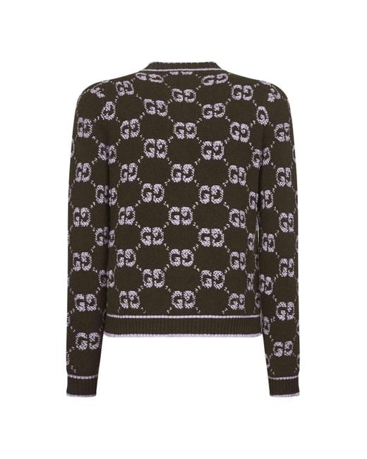 Gucci Women's Black Bouclé Jacquard Gg Wool Cardigan