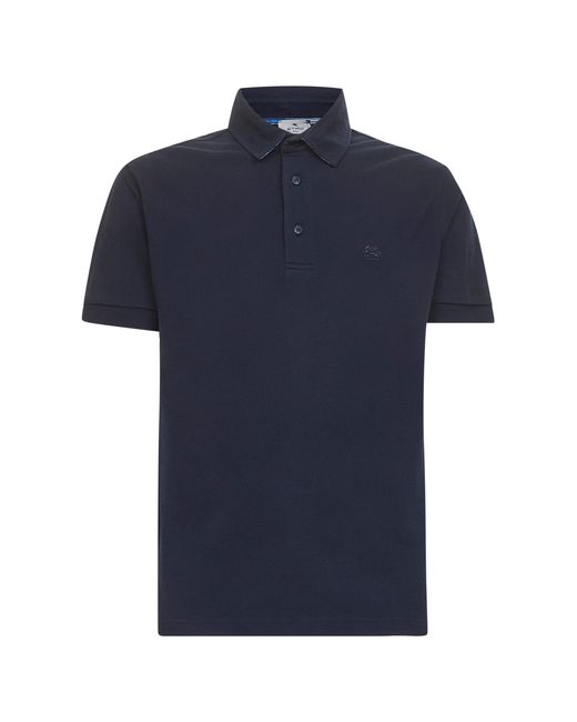 Etro Blue Cotton Piquet Polo Shirt for men