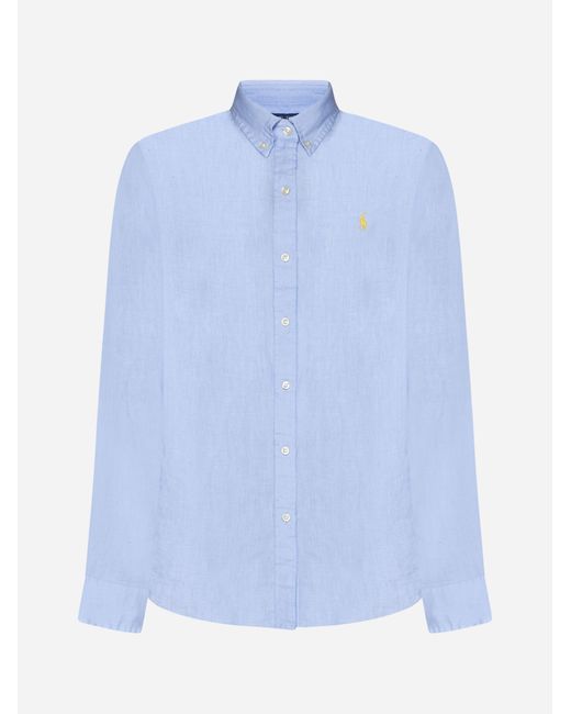 Ralph Lauren Blue Logo Linen Shirt for men