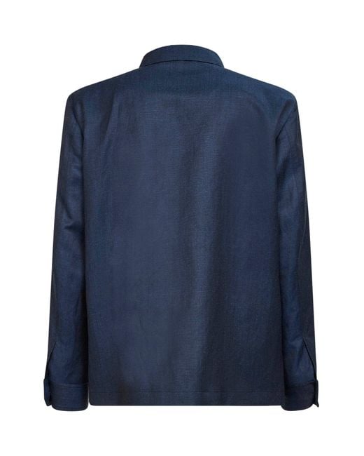 Etro Blue Wool And Linen Shirt Jacket for men
