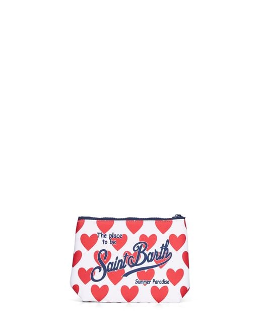 Mc2 Saint Barth Red And Aline Heart-Print Clutch Bag
