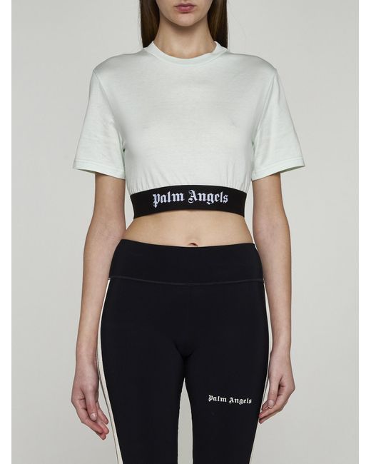 Palm Angels Gray Logo Cotton Cropped T-shirt