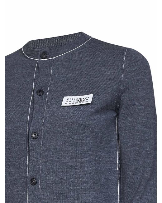 MM6 by Maison Margiela Blue Melange Wool Blend Cardigan With Contrasting Trims