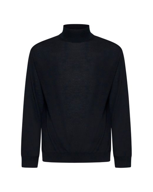 D 40 Blue Virgin Wool Mock Neck Sweater for men