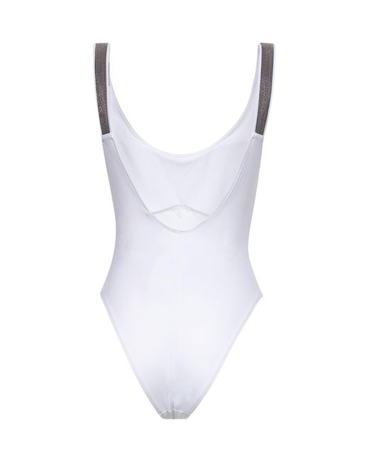 Brunello Cucinelli White Techno Jersey Precious Details One-Piece Swimsuit