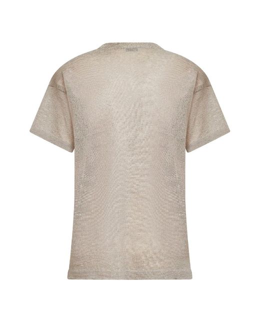 Brunello Cucinelli White Linen Blend Sweater With Lamé Crewneck
