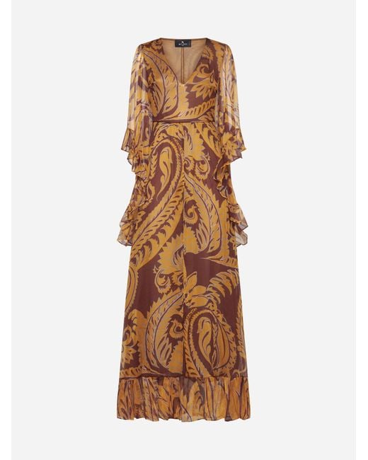 Etro Brown Print Silk Long Dress