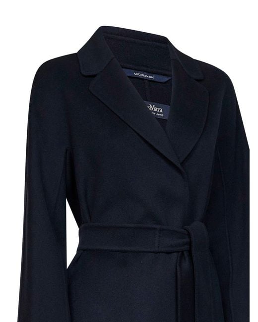 Max Mara Blue Dark Esturia Belted Midi Coat