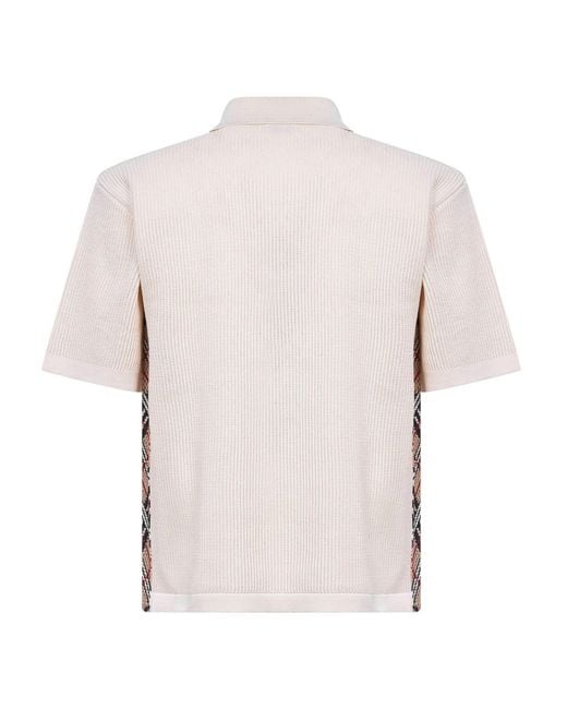 Burberry White Cotton Mesh Polo Shirt With Check Trims for men