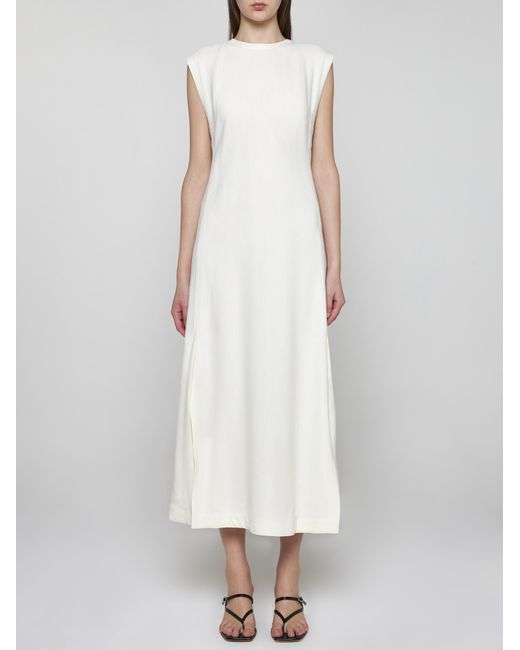 Studio Nicholson White Sevan Viscose And Linen Midi Dress