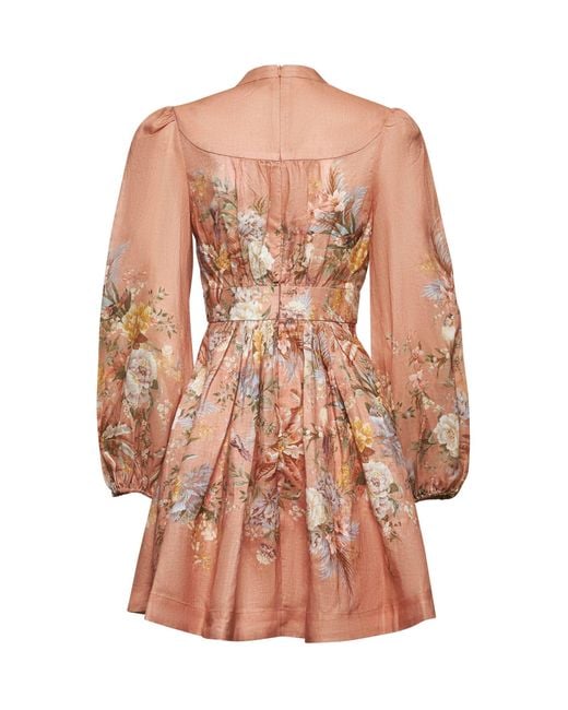 Zimmermann Pink Printed Linen Tallow Minidress