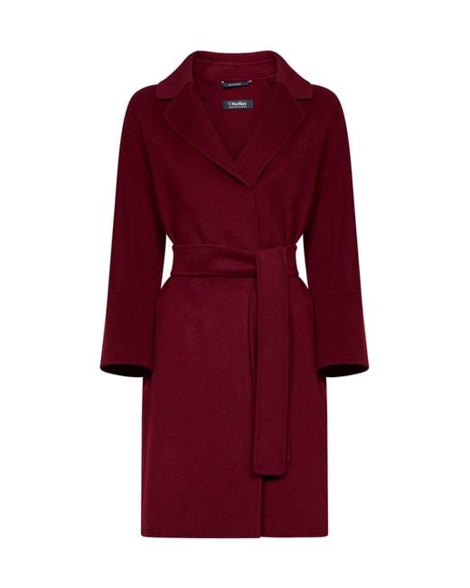 Max Mara Red Burgundy Arona Short Belted Coat