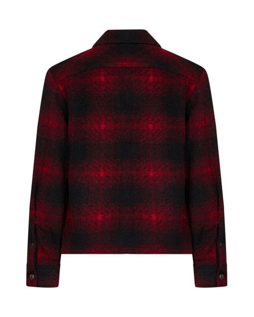 Moncler Red Check Wool-Blend Jersey Zip-Up Overshirt for men