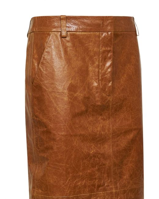 Co. Orange Gnac Leather Tailored Pencil Skirt