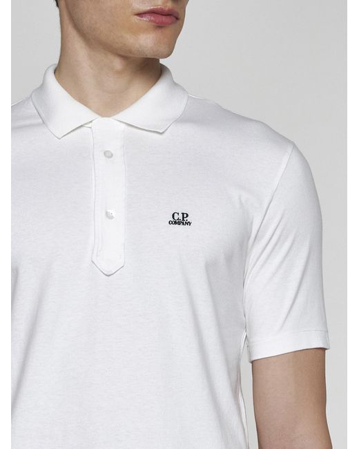 C P Company White Logo Cotton Polo Shirt for men