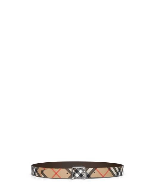 Burberry White Sand And Military Reversible B Buckle Check Belt for men